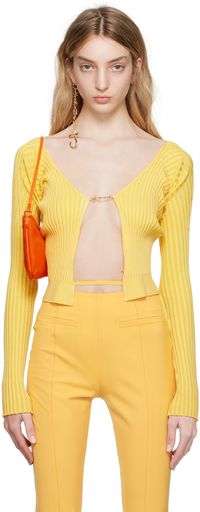 JACQUEMUS Yellow Le Raphia 'La Maille Pralù' Cardigan