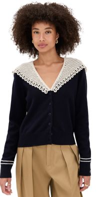 Sea Marie Knit Embroidery Cardigan Navy XS