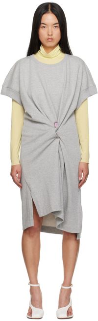 Dries Van Noten Gray Draped Cotton Minidress