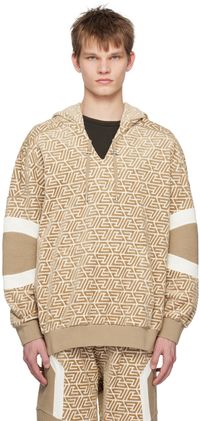 Balmain Beige Pyramid Monogram Hoodie