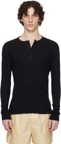 AURALEE Black Organic Soft Rib Henley