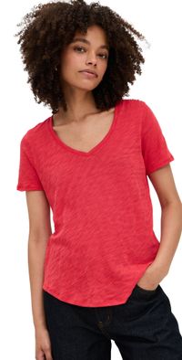 ATM Anthony Thomas Melillo Slub Jersey Classic V Neck Tee Cardinal Red L