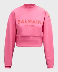 3-Button Logo-Print Crop Sweatshirt