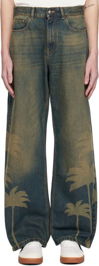 Palm Angels Blue Laser Palms Loose Jeans