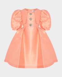 Girl's Brooch Balloon-Sleeve Dress, Size 3T-12