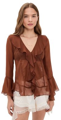 Free People Bali Tulula Chiffon Top Umber Earth Combo XL