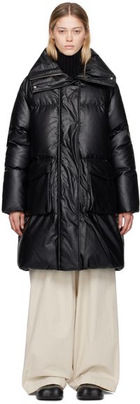 MM6 Maison Margiela Black Quilted Faux-Leather Down Coat