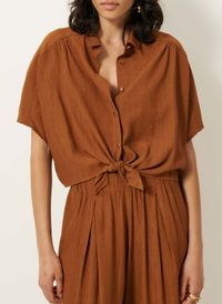 Sessun - Chemise ample nouée en linon antique - Taille L - Marron