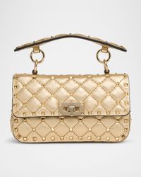 Quilted Rockstud Laminated Leather Top-Handle Bag