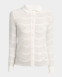 Crescent Mesh Polo Button Down Top