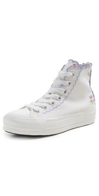 Converse Chuck Taylor All Star Lift Platform Embroidered Flowers Sneakers Vintage White/Violet Heat 5