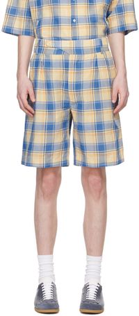 DOCUMENT Blue & Beige Check Shorts