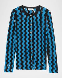 Bowery Metallic Open-Knit Crewneck Cardigan