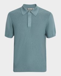 Men's Cotton-Modal Waffle Knit Polo Sweater