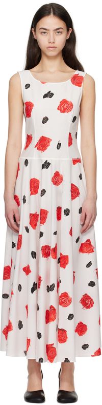 Marni Robe longue blanche en popeline de coton à motif d'iris