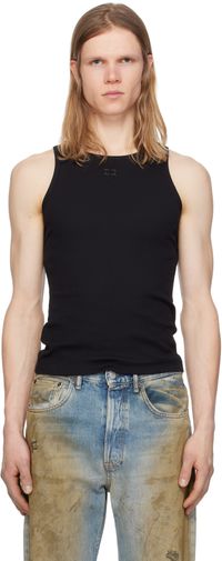 GANNI Black Soft Cotton Rib Tank Top
