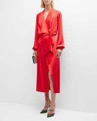 Los Terales Faux-Wrap Satin Midi Dress