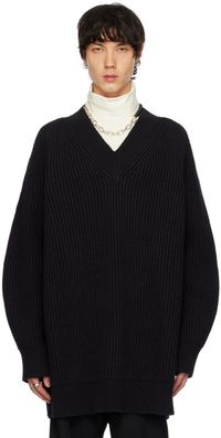 Jil Sander Pull noir à col en V