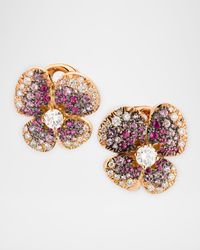 18K Rose Gold Flower Earrings with Diamonds and Pink Sapphires