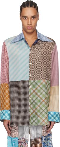 Marine Serre Multicolor Regenerated Silk Scarves Lapel Collar Shirt