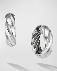 Cable Edge Hoop Earrings in Silver, 28.9mm, 1.1"L