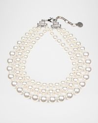 Triple Glass-Pearl Strand Necklace