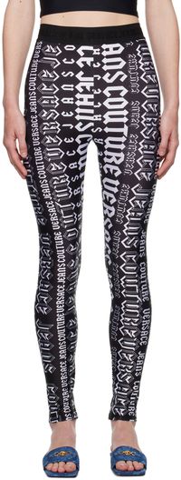 Versace Jeans Couture Legging noir et blanc à logos imprimés