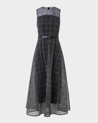 Square Embroidered Tulle Sleeveless Midi Dress