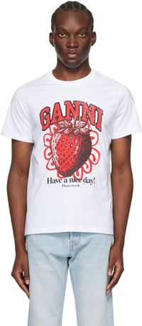 GANNI White Relaxed Strawberry T-Shirt