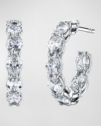 18K Gold North-South Oval-Cut Diamond Hoop Earrings, 4.6tcw/0.75"L