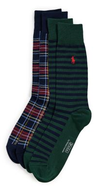 Polo Ralph Lauren Holiday Plaid and Stripe Socks 2 Pack Navy 10-13