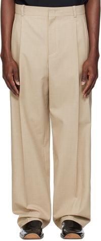 RECTO Beige Double Pleated Wide Trousers