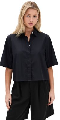 Vince Short Sleeve Cropped Shirt Coastal Blue XXS