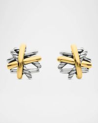 Crossover Stud Earrings in Silver with 18K Gold, 11mm
