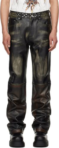 Who Decides War Black Ombre Studded Leather Pants