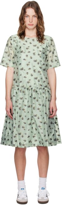 GANNI Robe midi bleue à motif fleuri