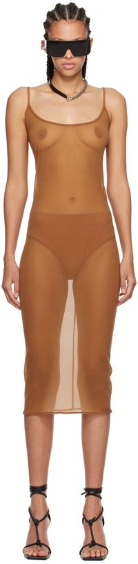 Rick Owens Lilies Brown Slip Midi Dress