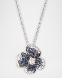 Ischia Pendant Necklace in 18K White Gold with White Diamonds and Shaded Blue Sapphires