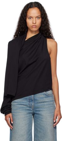 Courrèges Black Asymmetric Off Shoulder T-shirt