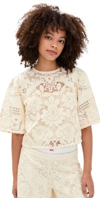 Sea Arianna Lace Short Sleeve Top Cream XL