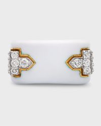 18k White Enamel & Diamond Hero Ring, Size 6.5