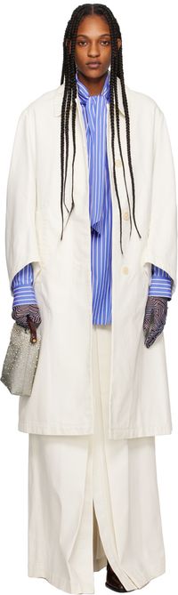 Dries Van Noten Manteau blanc cassé en denim à emmanchures basses