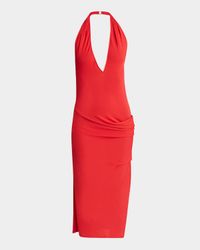 Pasadena Gathered Plunging Halter Midi Dress