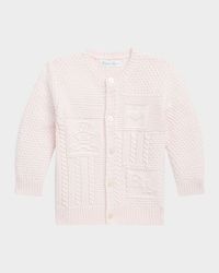 Girl's Cardigan W/ Bear Intarsia, Size 3M-24M