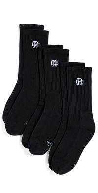 Reigning Champ 3 Pack Classic Crew Socks Black S/M