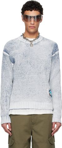 Acne Studios Pull bleu et blanc à col ras du cou