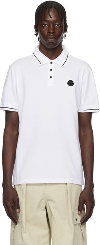Moncler Polo blanc en coton à écusson à logo