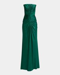 Strapless Ruched Coated Jersey Gown