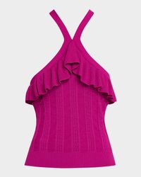 Tricia Ruffle-Trim Rib Knit Halter Top