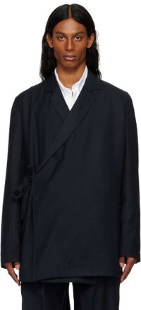 Maharishi Black 6057 Asymmetrical Kimono Wool Blazer
